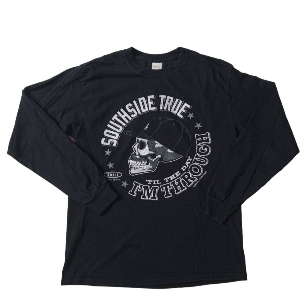 Gildan Ultra Cotton Black Southside True Graphic Long Sleeve Tee Men's Medium